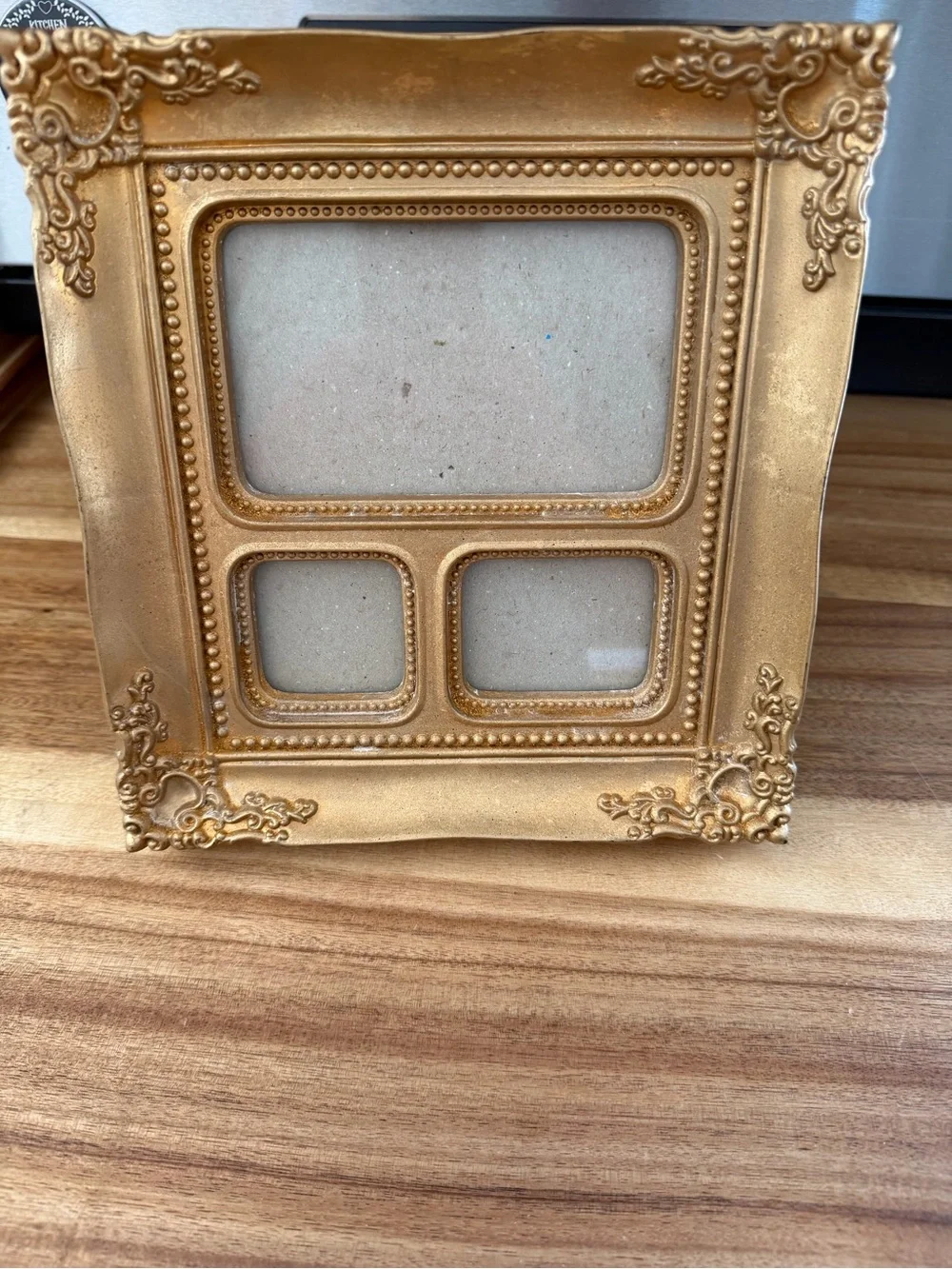 Vintage Ornate Gold Tone Triple Picture Frame 9.5” x 9.5”